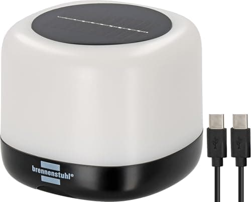 Image of Brennenstuhl Rechargeable Solar LED Outdoor Light GL 400 AS (Camping Light IP44 with 400lm, up to 45h Light Duration, 3 Switching Levels, Replaceable 18650 Battery, powerbank, USB C Charging Cable)