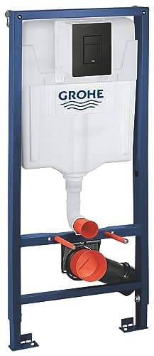 Image of GROHE Solido 3-in-1 Set for Wall-Hung Toilet (Rapid SL Element Frame 1.13 m with Flushing Cistern GD 2 6 l - 9 l, Front Wall Brackets, Even Flush Plate in Matt Black), 388112430