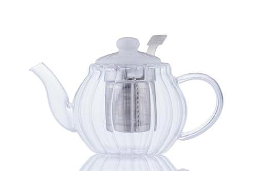 Image of Price & Kensington Luxe Glass Teapot with Stainless Steel Infuser 500ml | Fluted Embossed Glass Teapot with White Ceramic Lid | Non-Drip Spout, Ergonomic Handle & Gift Box