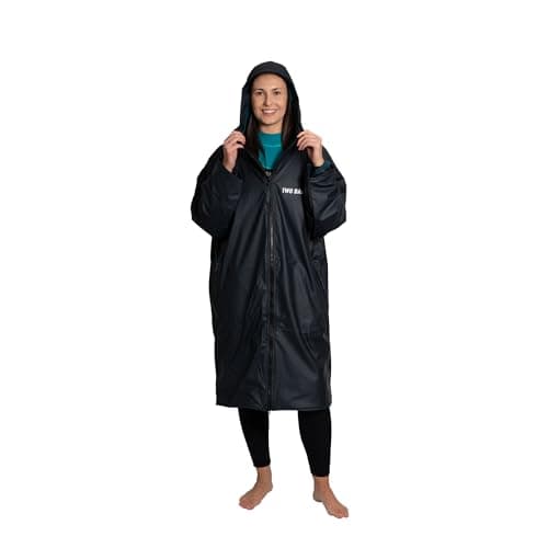 Image of Two Bare Feet Elemental Waterproof Changing Robe Adults & Kids – 100% Waterproof & Windproof, Sherpa Fleece Lined, Slim Fit for Swimming, Surfing, Paddleboarding & Outdoors (Navy/Sea Green, S/M)