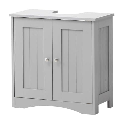 Image of TAD TIMBER ART DESIGN UK Under Sink Bathroom Storage Cabinet Floor Basin Unit with 2 Internal Shelves Freestanding Vanity Storage Cupboard Kitchen Organiser Furniture, Grey, (H60cm x W60cm x D30cm)
