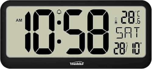 Image of Youshiko Jumbo LCD Radio Controlled Silent Wall Clock & Desk Clock (UK & Ireland Version/Premium Quality/Clear Display), (37.5 x 16.5 x 2.5 cm)