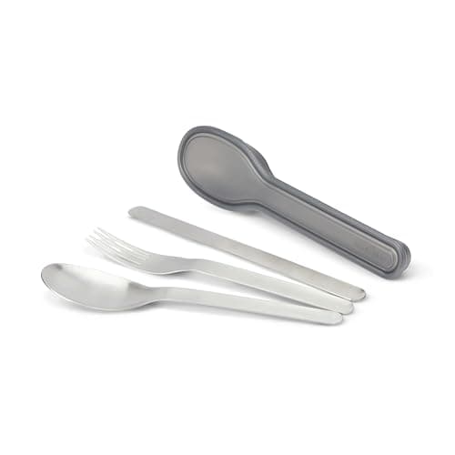 Image of Black+Blum Nesting Cutlery Set | 3 Piece Stainless Steel Compact Travel Cutlery Set (Knife, Fork, and Spoon) Portable Tableware with Snap Shut Case, Silver