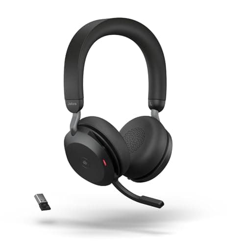 Image of Jabra Evolve2 75 Wireless PC Headset with 8-Microphone Technology - Dual Foam Stereo Headphones with Advanced Active Noise Cancellation, USB-A Bluetooth Adapter and MS Teams-compatibility - Black