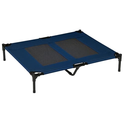 Image of PawHut Raised Dog Bed Cat Elevated Lifted Puppy Pet Elevated Cot Portable Camping Basket – Blue (Large)