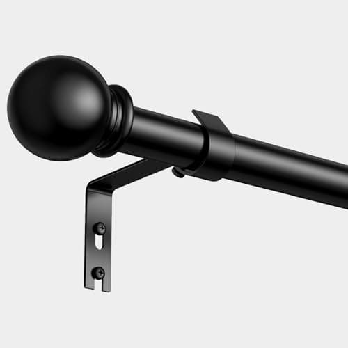Image of PeSenp Curtain Poles 87-240cm,Black Curtain Pole for Eyelet Curtains,16mm Curtain Rod with Round Finials,Adjustable Multi-Piece Metal Curtain Poles Includes Brackets & Fittings Set