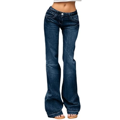 Image of Women's Flare Jeans Y2K 90s Bootcut Low Rise Vintage Distressed Pants Denim Pants Bell Bottoms for Yoga Casual Gym and Sports Trousers Loose Fit Hippie Clothes, Navy, M