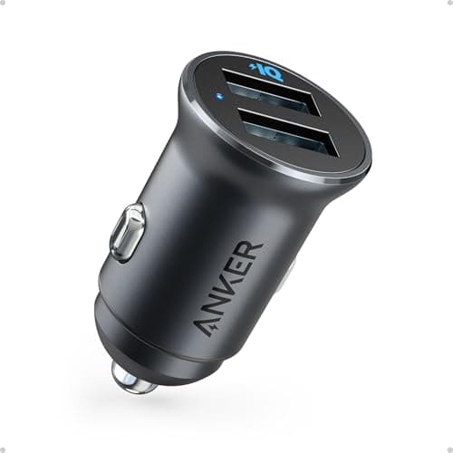 Image of Anker Car Charger, 24W Dual USB Car Charger - Compact Aluminum Alloy, PowerDrive 2 Adapter with Blue LED - Compatible with iPhone12/11/XR/Xs, iPad Pro/Air 2/Mini, Galaxy (Excludes Quick Charge)