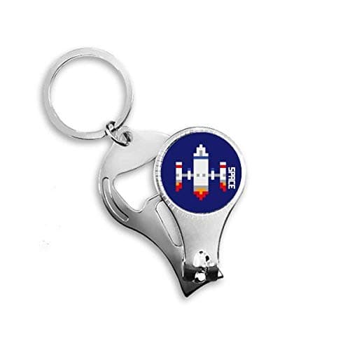 Image of Space Ship Rocket Take Off Universe Pixel Nail Nipper Ring Key Chain Bottle Opener Clipper