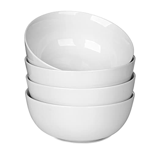 Image of WishDeco Cereal Bowls Set of 4, Soup Bowls, 600ml Breakfast Bowl, Ceramic White Bowl for Dessert, Pasta, Noodle, Salad, Fruit, Microwave & Dishwasher Safe