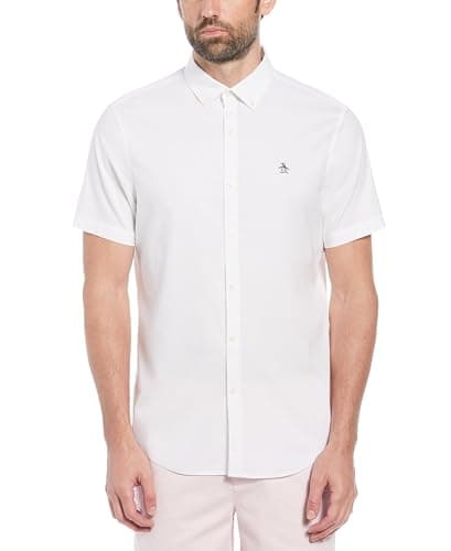 Image of Original Penguin - Men's Shirt, SS Oxford STRTCH NO Fit Shirt, Bright White, S