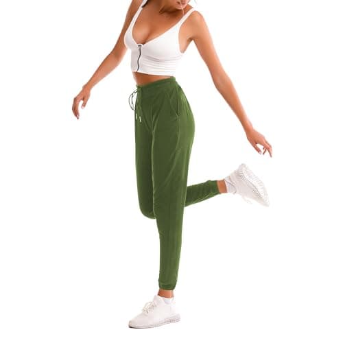 Image of Stanpetix Joggers for Women - Womens Sweatpants with Pockets Sport Pants Black Trousers for Women UK（Olivedrab with White Strip,S