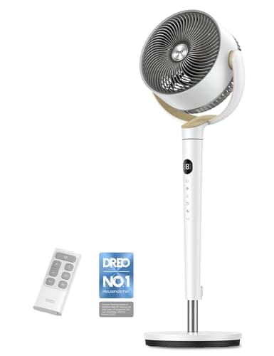 Image of DREO 20dB Ultra Quiet Standing Pedestal Fan for Bedroom, 120° Oscillating Electric Cooling Fan with DC Motor, 9 Speeds & 4 Modes, 8H Timer, Remote, 37-42" Adjustable Height, 9" Blade, Home & Office