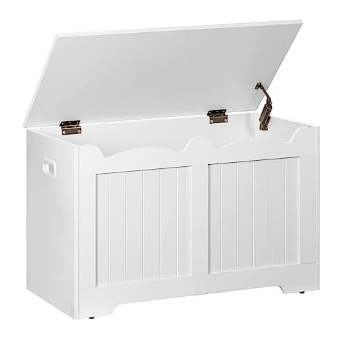 Image of Hzuaneri Storage Chest, Storage Trunk with 2 Secure Hinge, 76 cm Lift-Top Storages Bench, Wooden Storages Organizer, Shoe Bench for Entryway, Bedroom, Living Room,White SB04403X