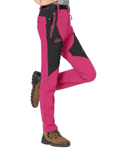 Image of Rdruko Womens Fleece Lined Ski Trousers Windpfoof Winter Waterproof Warm Outdoor Work Hiking Walking Camping Pants with Zip Pockets Light Rose Red XXL