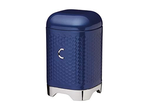 Image of KitchenCraft Lovello Textured Coffee Canister with Geometric Hexagon Pattern, 11 x 11 x 19 cm (4.5" x 4.5" x 7.5") - Midnight Navy
