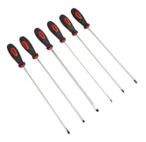 Image of Amtech 6 pc Long Reach Screwdriver Set (325 mm Blade Length), Chrome Vanadium Steel with Magnetic Tips & Soft-Grip Handles for Automotive, Appliance & DIY Use