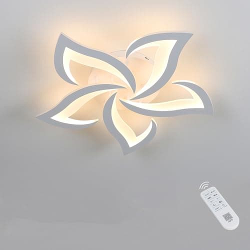 Image of Riserva LED Ceiling Light Dimmable, White Ceiling Lamp Modern with Remote Control, Creative Petal Ceiling Light Aluminium for Living Room, Bedroom, Dining Room, Balcony, 40W 60cm