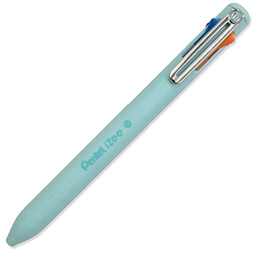 Image of Pentel iZee 4 Colour Ballpoint Pen - Sky Blue Barrel - Multi Ink - Orange, Pink, Sky Blue & Violet Ink - Single Pen
