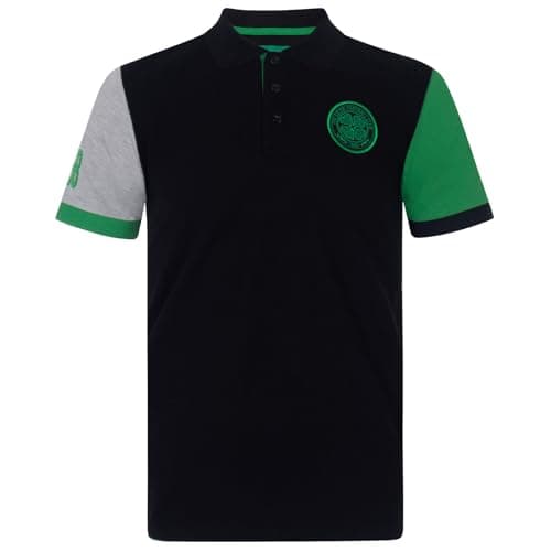 Image of Celtic FC Official Football Gift Mens Contrast Sleeve Polo Shirt Black Medium