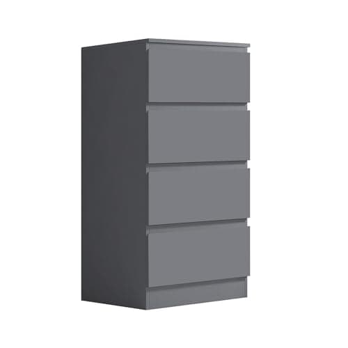 Image of FWStyle Slimline 4 Drawer Chest Bedroom Furniture Matt Grey Finish H99 x W40 x D40cm
