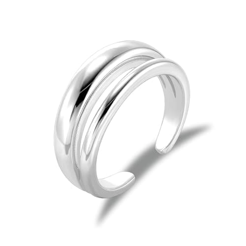 Image of ALEXCRAFT Double Sterling Silver Rings for Women, 2in1 Chunky Thick Ring Adjustable Large Wide Smooth Open Dome rings Set 925 Sterling Silver Chunky Thumb Finger-Ring for Women Lady Men