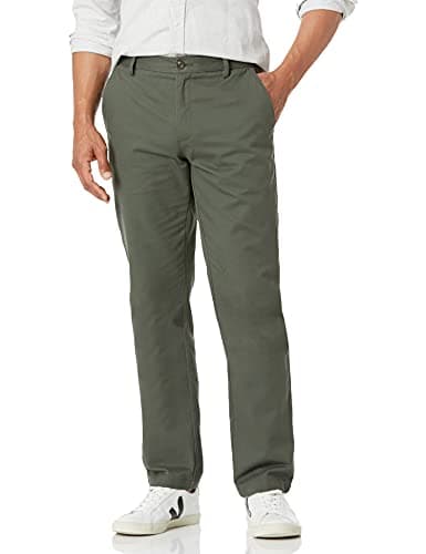 Image of Amazon Essentials Men's Straight Fit Wrinkle-Resistant Flat-Front Casual Chino Trousers, Green (Olive), 38W / 32L