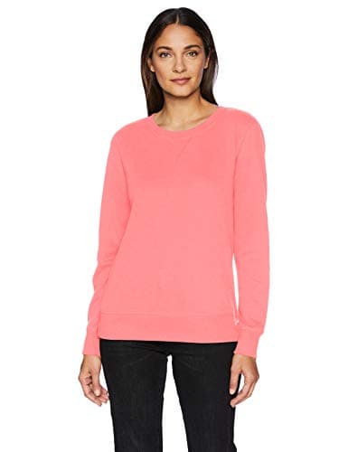 Image of Amazon Essentials Women's French Terry Fleece Crewneck Sweatshirt (Available in Plus Size), Coral Pink, Small