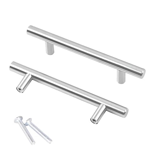 Image of 2 Pack Stainless Steel Cabinet Handles, Brushed Nickel Kitchen Cupboard Pulls. Hole Centers 128mm (5 Inch), Modern Drawer Handles for Bedroom & Bathroom.