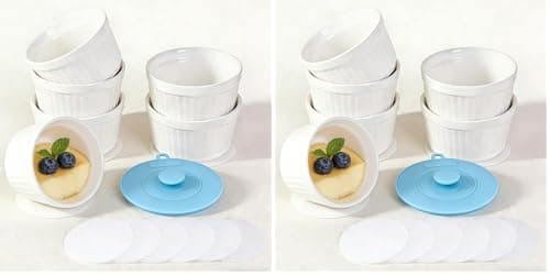 Image of Highkit Ramekins Set of 6, 200ml - 7oz Porcelain Ramekins, Ceramic Souffle Dishes, Ramakins Oven Proof, 9cm Creme Brulee Dish for Cakes,Pudding,Ice Cream and Sauce,Air-fryer Safe,White (Pack of 2)