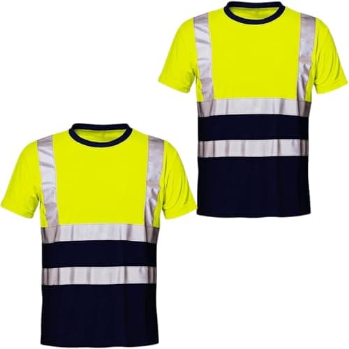 Image of NIYS Pack of 2 Hi Vis Safety T-Shirt for Men – High Visibility Short Sleeve Work Shirt with Reflective Tape – Lightweight, Breathable Workwear – Yellow/Orange/Navy, S-3XL (Yellow Navy, XXL)