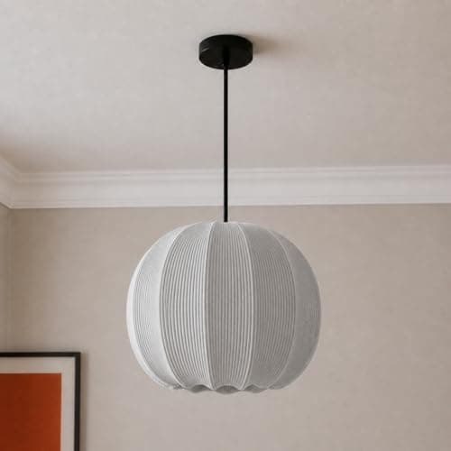 Image of CGC Lighting Indoor Lamp Shade Ribbed Stretch Cotton Fabric Hanging Ceiling Floor Table Lamp (Grey Round)