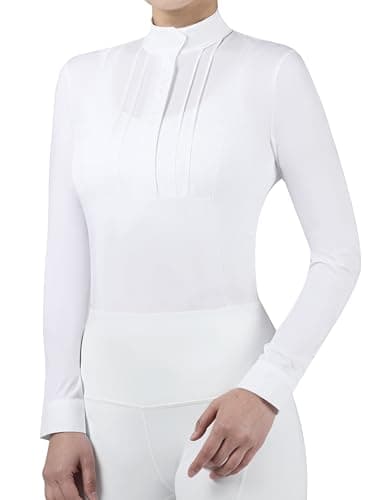 Image of Harrison Howard Women’s Equestrian Show Shirt Long Sleeve Pleated Bib Competition Horse Riding Top with Embroidery