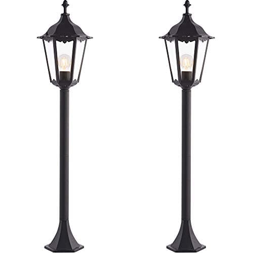 Image of 2 Pack | 1M Outdoor Lamp Post Lantern Light | Matt Black & Clear Glass | Traditional Garden Bollard Lamp | Patios, Pathways & Driveways |60W E27 LED Compatible | IP44 External Weatherproof Lighting
