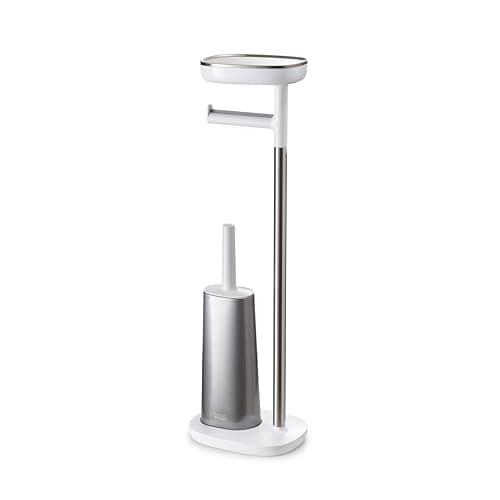 Image of Joseph Joseph EasyStore Plus Standing Paper Holder with Flex Toilet Brush, Stainless Steel, 4