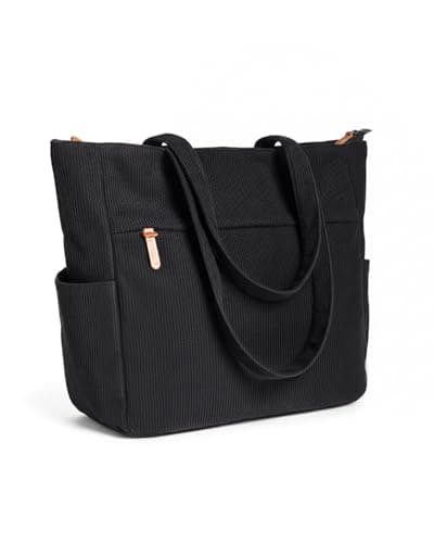 Image of szyanlai Corduroy Tote Bags for Women Large Tote Bag with Zipper Shoulder Bags Handbags for College School Work Shopping Travel (Black, L)