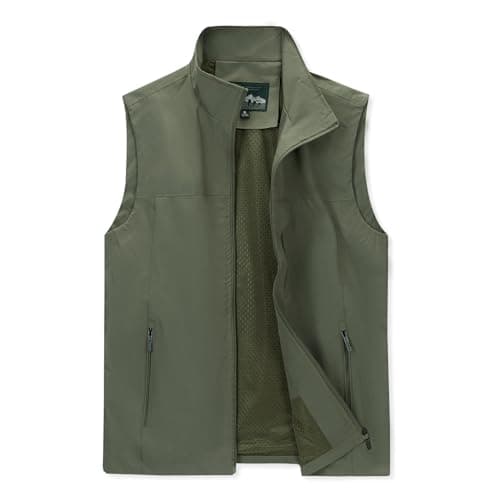 Image of LBL Men’s Fishing Vest Outdoor Safari Utility Vest Casual Quick Dry Gilets Summer Lightweight Sleeveless Jacket Photography Travel Waistcoat Tops with Multi Pockets APH097 Army Green XXL