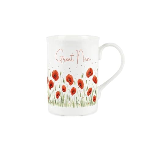 Image of Purely Home Red Summer Poppies Great Nan Mug - Floral Meadow Gift/Present for Relative - Remembrance Day Poppy Bone China Coffee/Tea Cup