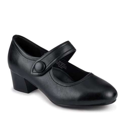 Image of Pavers Wide Fit Touch-Fasten Heeled Mary Janes - Black Size 6