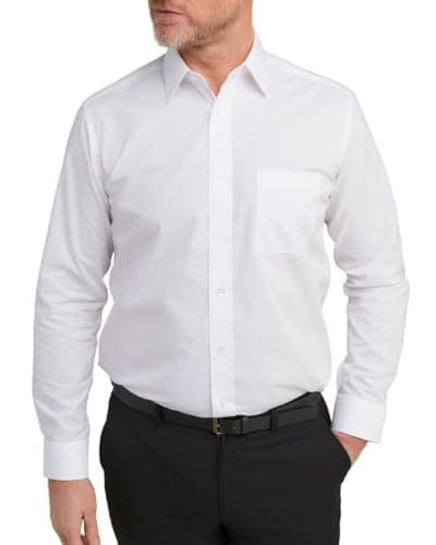 Image of Double TWO Men's Tall Fit Long Sleeve Formal Shirt for 6ft 4 + - Extra Long Sleeves & Longer Body, Business Office Dress Shirt, Classic Collar, Chest Pocket, White, 15.5