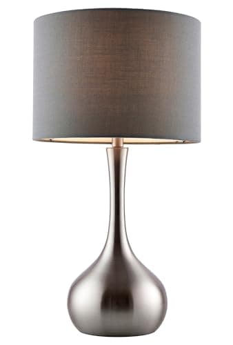 Image of Satin Nickel Touch Dimmable Table Lamp with Dark Grey Fabric Shade