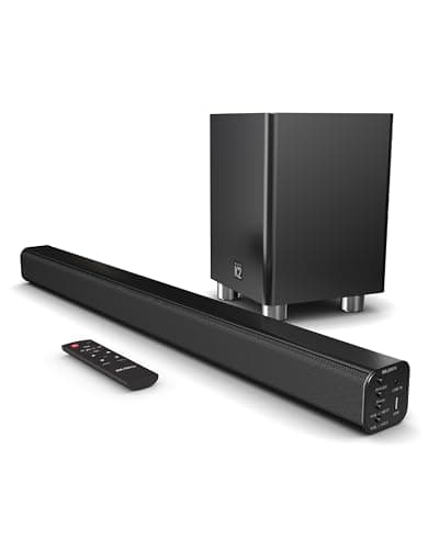 Image of MAJORITY Home Cinema Soundbar for TV with Subwoofer I 3D Theater Surround Sound System with 150W and 2.1 Channel Speakers I Bluetooth, AUX, Optical, and USB with Auto Power Off Function I K2 Black
