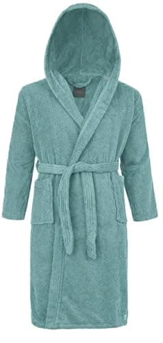 Image of Adore Home Mens & Ladies 100% Cotton Terry Towelling Hooded Shawl Collar Bathrobe Dressing Gown Bath Robe, Medium, Teal