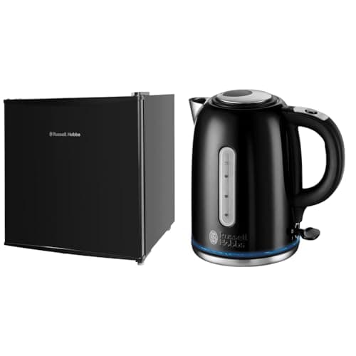 Image of Russell Hobbs RHTTLF1B 43L Table Top F Energy Rating Fridge Black & Black Stainless Steel Electric 1.7L Cordless Kettle