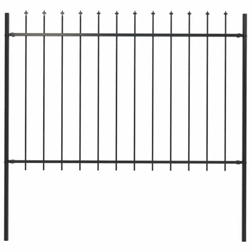 Image of vidaXL Garden Fence with Spear Top Outdoor Panels Barrier Border Spike Landscape Fence Edges Ornament Steel 1.7x1.8m Black
