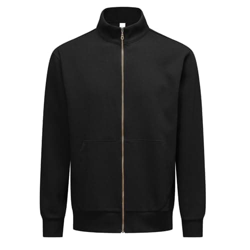 Image of Allthemen Men's Full Zip Sweatshirt Mock Neck Stretch Casual Lightweight Jacket Sport Jumper Long Sleeve Black L