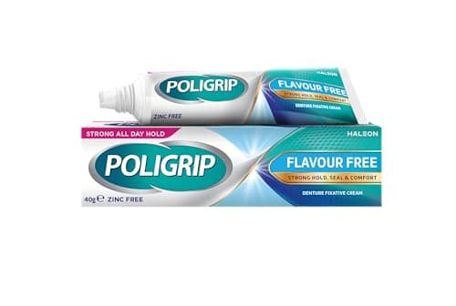 Image of Poligrip Denture Adhesives Flavour Free Cream, Provides Strong all-day Hold for Dentures, 40g