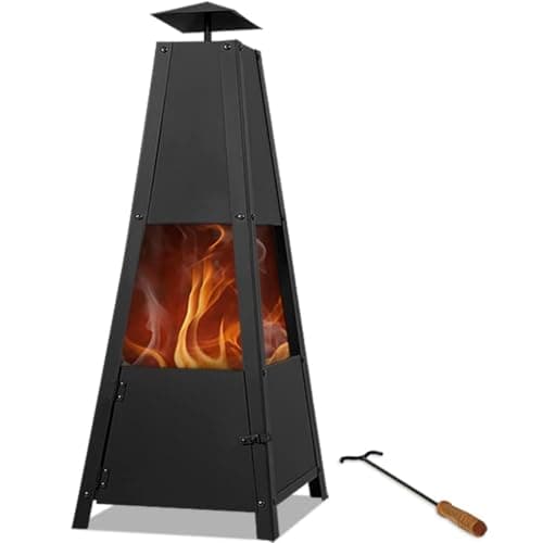 Image of GARDEBRUK® Pyramid Patio Heater with Lockable Door and Poker | Black Fire Pit for Home & Garden | 102cm / 40' Tall | 5kg | Smoke Outlet | Chiminea Outdoor Heater for Efficient Warmth