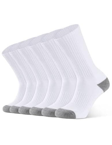 Image of CLOSEMATE 6 Pairs Men's Cushion Crew Calf Socks Wicking Athletic Cotton Socks for Sport Training Work (6White, 10-13(L))