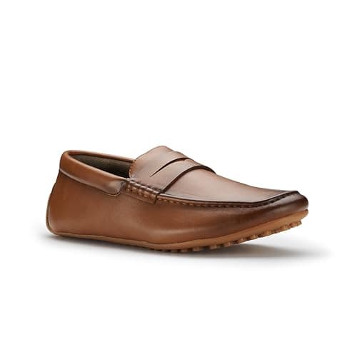 Image of Ferro Aldo Men's Loafer Collection | Classic Slip-on Penny Loafers & Driving Moccasins for Casual & Dress, 4. Cognac Leather [Driver Shoes], 8 UK